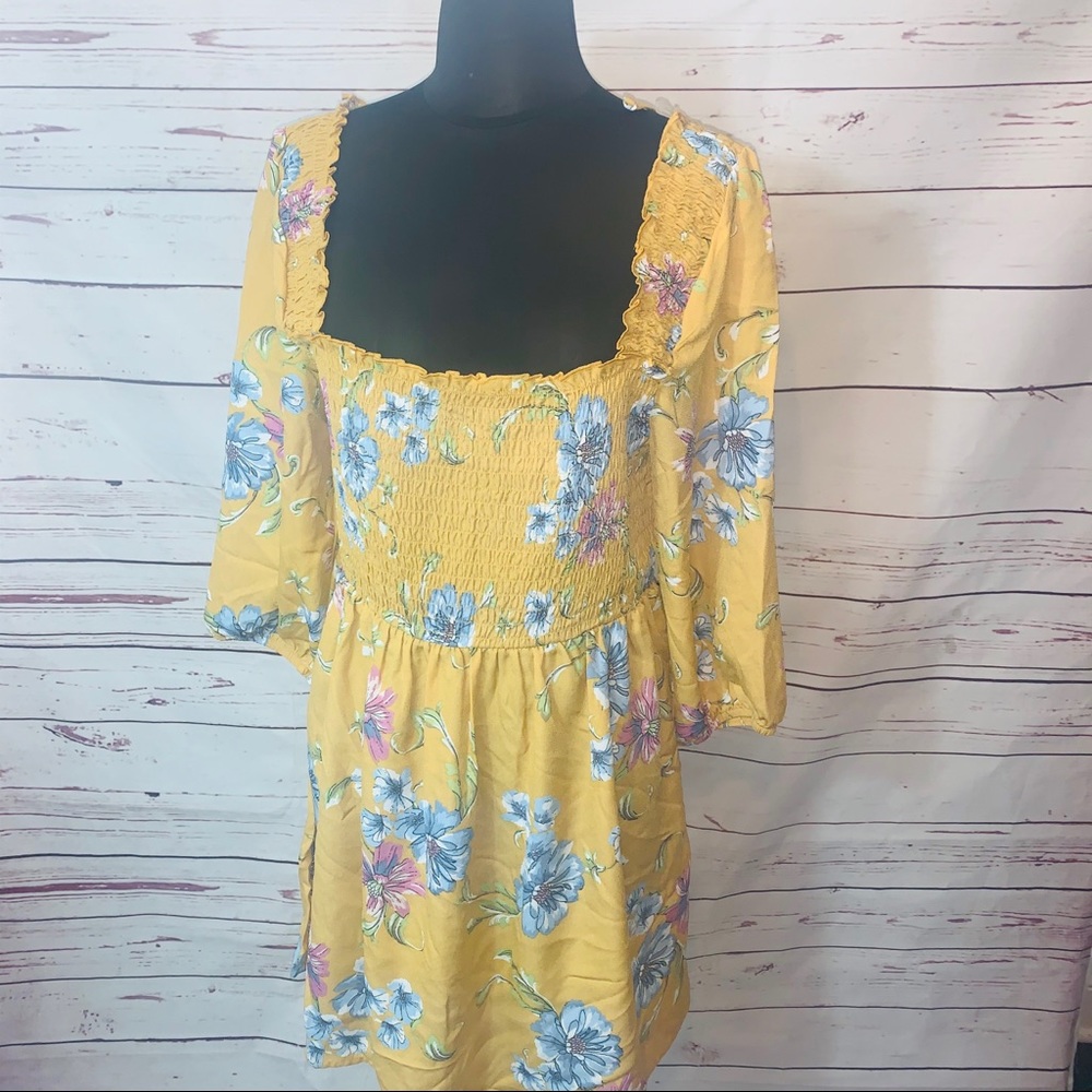 Xhilaration Mustard Floral Print Blouson Dress